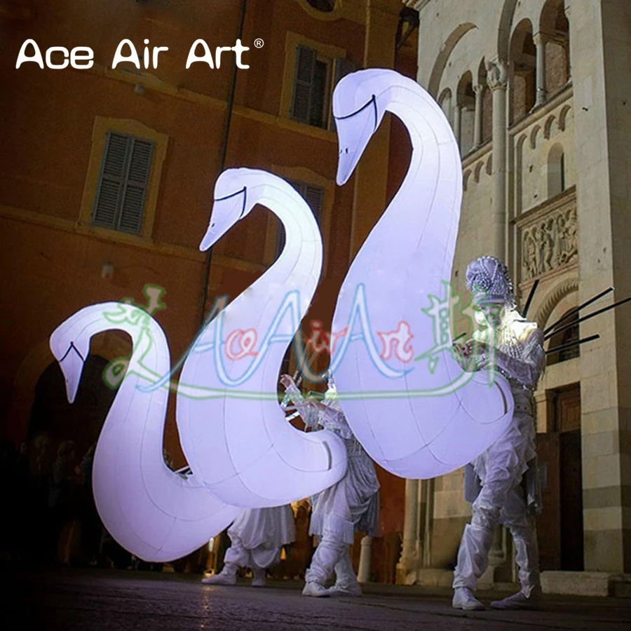  2.5m H white inflatable lighting swan modelcustom art inflatable swan props for event/festival para