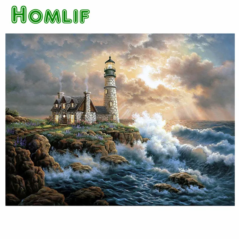 

new hot Full Square/Round Drill 5D DIY Diamond Painting "Distant Coast Lighthouse" 3D Embroidery Cross Stitch Mosaic Decor Gifts