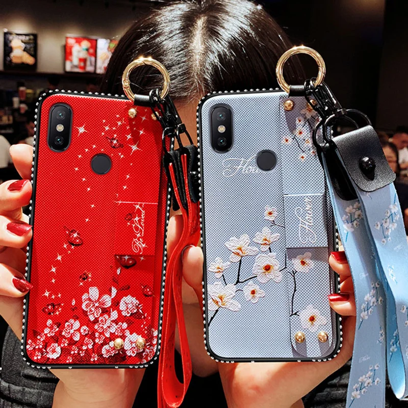 

Wrist Strap Case For Xiaomi Redmi A1 A2 MAX2 3 8 8SE 9 9SE Note 3 4 4X 5 5A 6 6A 7 Plus Pro Lite Vintage Flower CoverWithLanyard