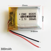 3.7 V 300 mAh 802025 Lithium polymère li-po batterie Rechargeable cellules d'alimentation pour Mp3 bluetooth GPS DVD caméra intelligente bande casque