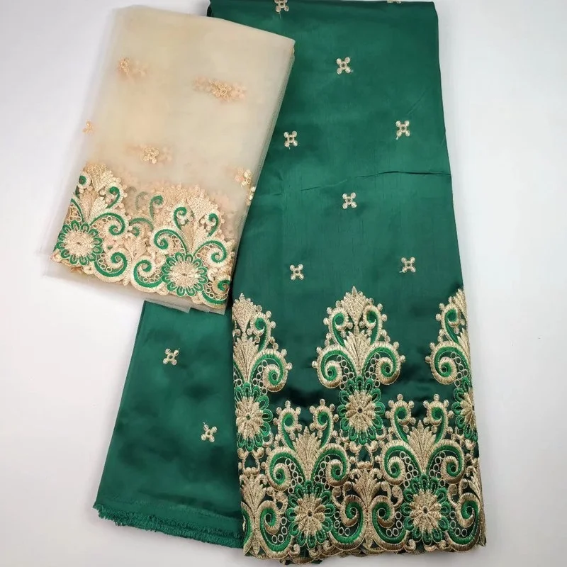 

(5+2 yards/set) Smooth African george lace fabric Nigerian green george lace with French net lace for party dress GLC06
