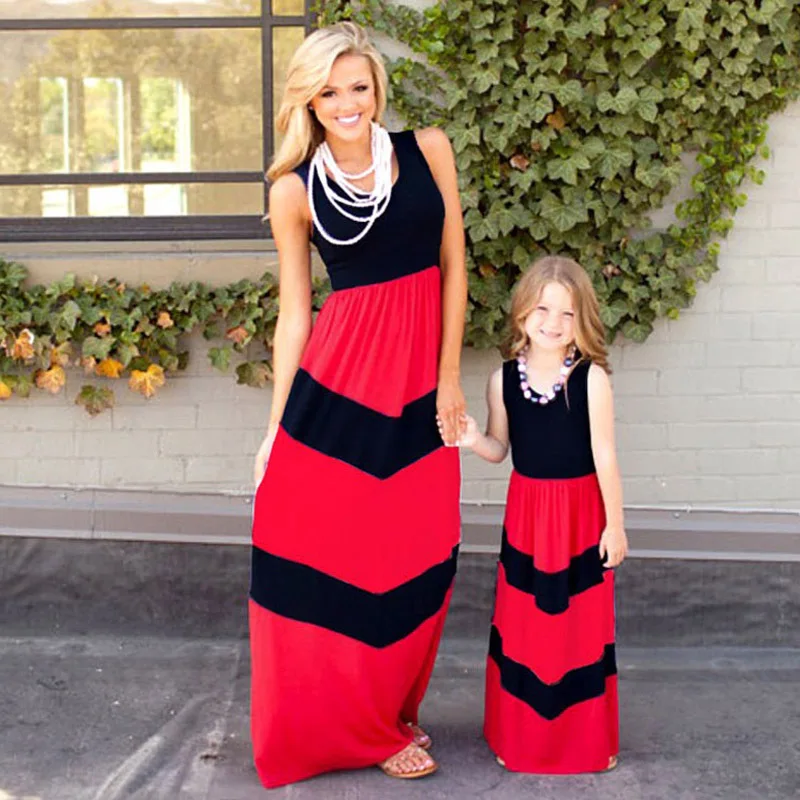 Family Matching Clothes Matching Mother And Daughter Dresses Striped Patchwork Dress New Fashion Family Look Girls