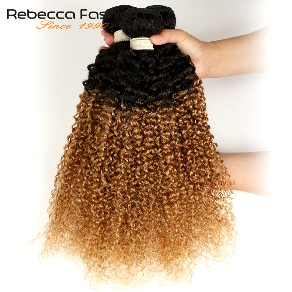 

Rebecca Ombre Brazilian Kinky Curly Bundles 3/4 Pcs Non Remy 100% Human Hair Bundles 2 Tone Color T1B/27# T1B/30# T1B/99J#