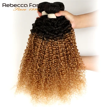 

Rebecca Ombre Brazilian Kinky Curly Bundles 3/4 Pcs Remy 100% Human Hair Bundles 2 Tone Color T1B/27# T1B/30# T1B/99J#