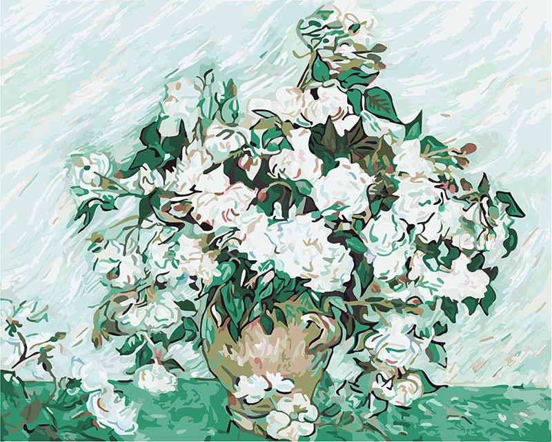 

Frameless Painting By Numbers DIY Digital Oil Painting Canvas Painting Christmas Gift Home Decoration Van gogh - white roses