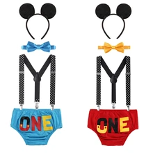 Симпатичные для маленьких мальчиков и девочек с Микки-Маусом Мышь Костюмы 1st День рождения костюм для Cake Smash; брюки с подтяжками для фотосессии костюм, одежда для детей