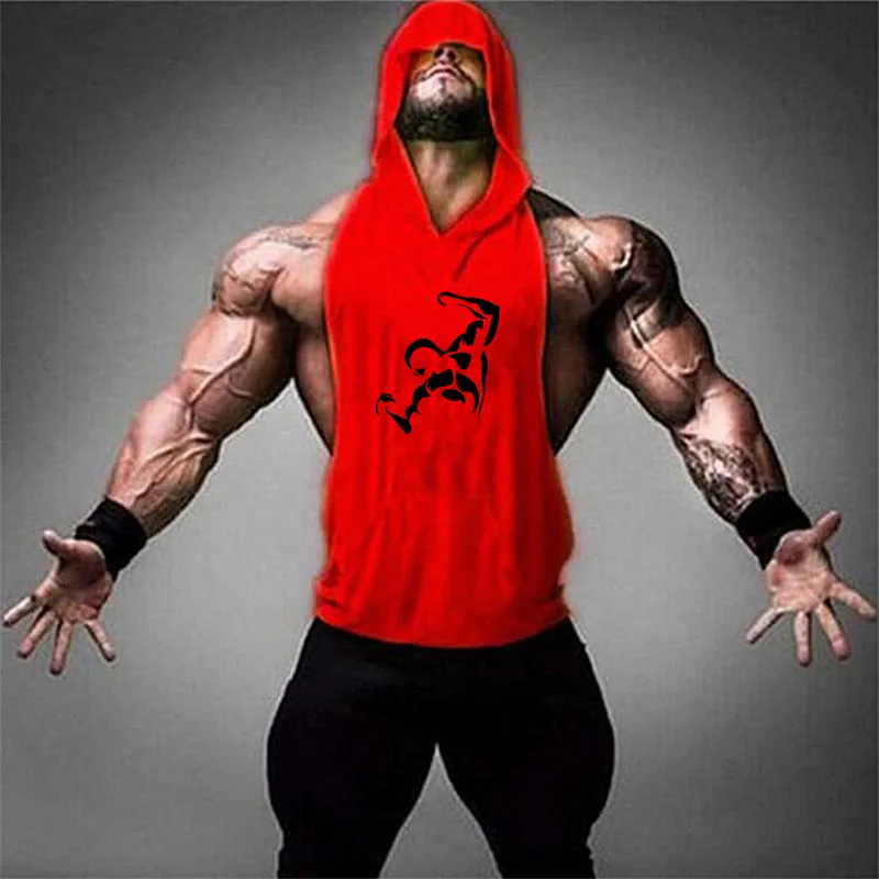 

Gym running vest bodybuilding clothing and fitness men's sweatshirt solid stringer sleeveless hooded vest gold sports shirt