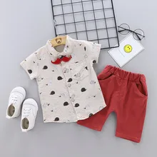 Одежда для маленьких детей осенняя одежда для малышей Топы с короткими рукавами с рисунком для маленьких мальчиков и девочек+ полосатый наряд с шортами# C