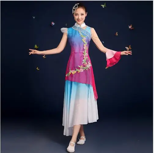 (086) 2016 high quality female fan dance classical dance costume folk costumes dance umbrella dance stage summer dress