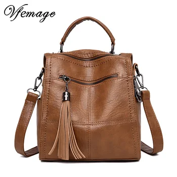 

Vfemage Luxury Leather Bucket Bag Women Handbag Ladies Small Crossbody Bags Multifunction Tassel Female Shoulder Bag Messenger