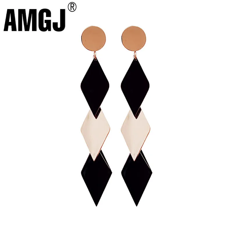 

AMGJ Women Dangle Earrings Fashion Rose Gold Stainless Steel Geometric Rhombus Stud Earrings Wedding Titanium Jewelry