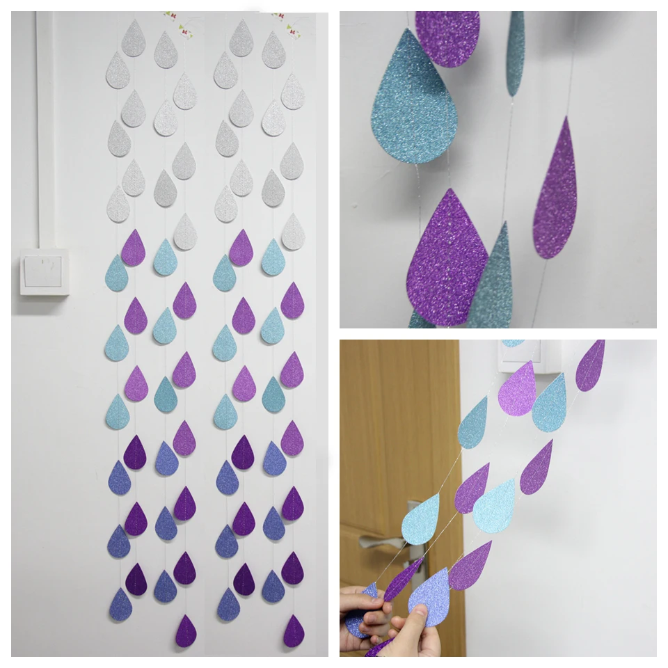 1 шт 1,3 м Бумажная гирлянда в форме капли дождя, синие фиолетовые Свадебные баннеры для дня рождения, украшения для дома на стену