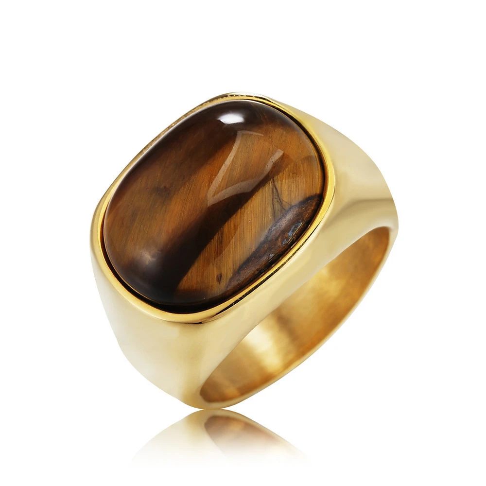 Gold & Silver Vintage Men Boy Oval Tiger Eye Brown Stones Symbol Ring in Stainless Steel Jewelry Mens Accessories Anel Aneis