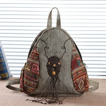 

Fashion String Appliques Women Shoppin Backpack!Hot Geometric Printed Lady National packracks All-match Travel Canvas Backruck