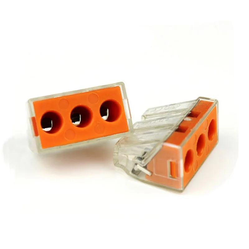 

100pcs Free shipping PCT-103D Push wire wiring connector For Junction box 3 pin conductor terminal block cable connector