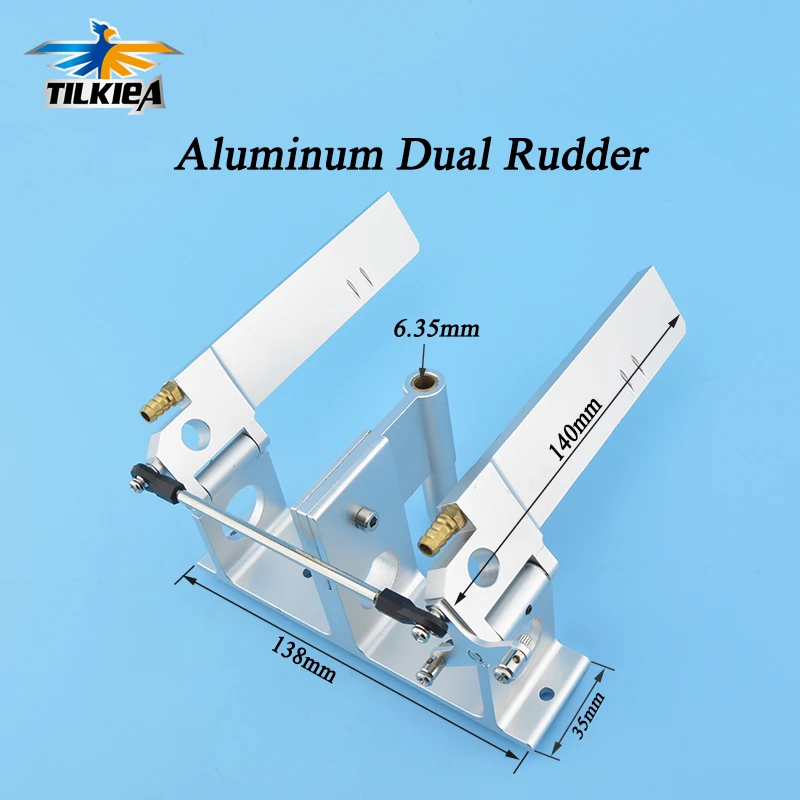 Высокое качество CNC алюминиевый двойной руль со стойкой 140 мм для 1/4 '(6,35 мм) вал RC лодка газ O лодка