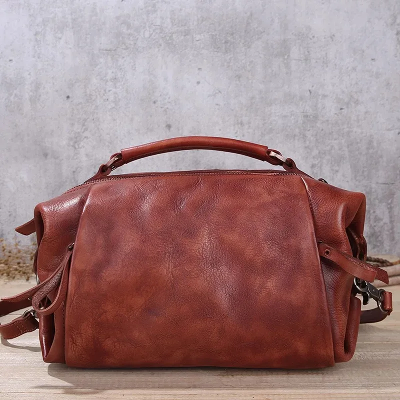 

Vintage Color-mixing Designer Top Grain Cow Leather Handmade Women's Handbag Soft Cowhide Ladies Small Pillow Bag Shoulder Bag