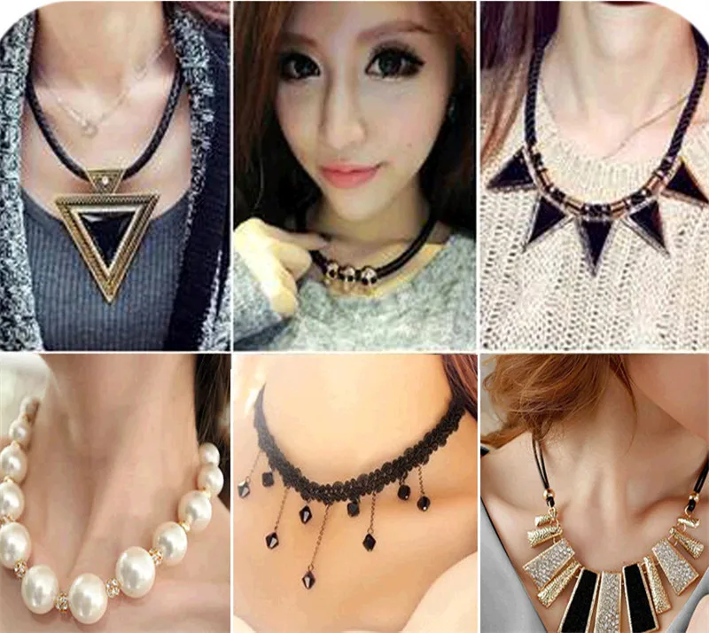 50% OFF! New arrival Punk Crystal pearl Lace Flower geometric enamel Collar Statement necklace pendant For women Christmas Gift | Украшения