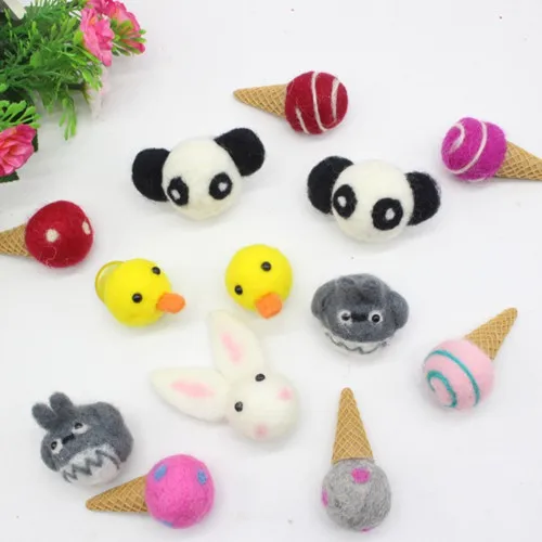 wool felt poke handmade work Japan cat panda icecream deer DIY wool ball jewelry hair accessories doll 8