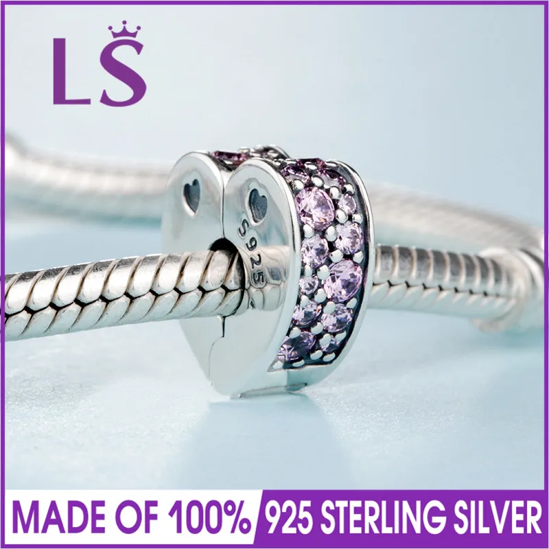 

LS High Quality 100% 925 Silver Pink Arcs of Love Clip Charm Fit Original Bracelets Berloques Para Pulseira.DIY Jewelry.N