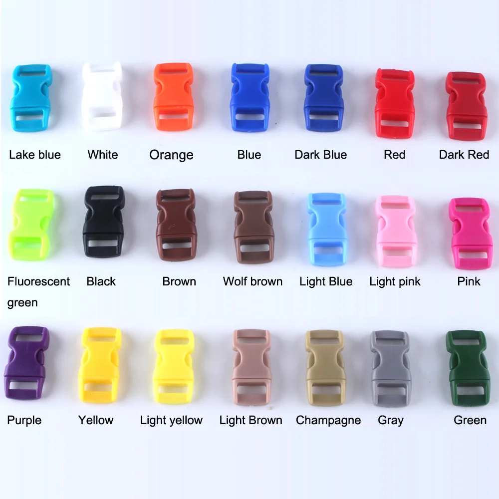 50 Pcs 21 colors 3/8" / 10mm Plastic Curved Side Release Buckles Curved