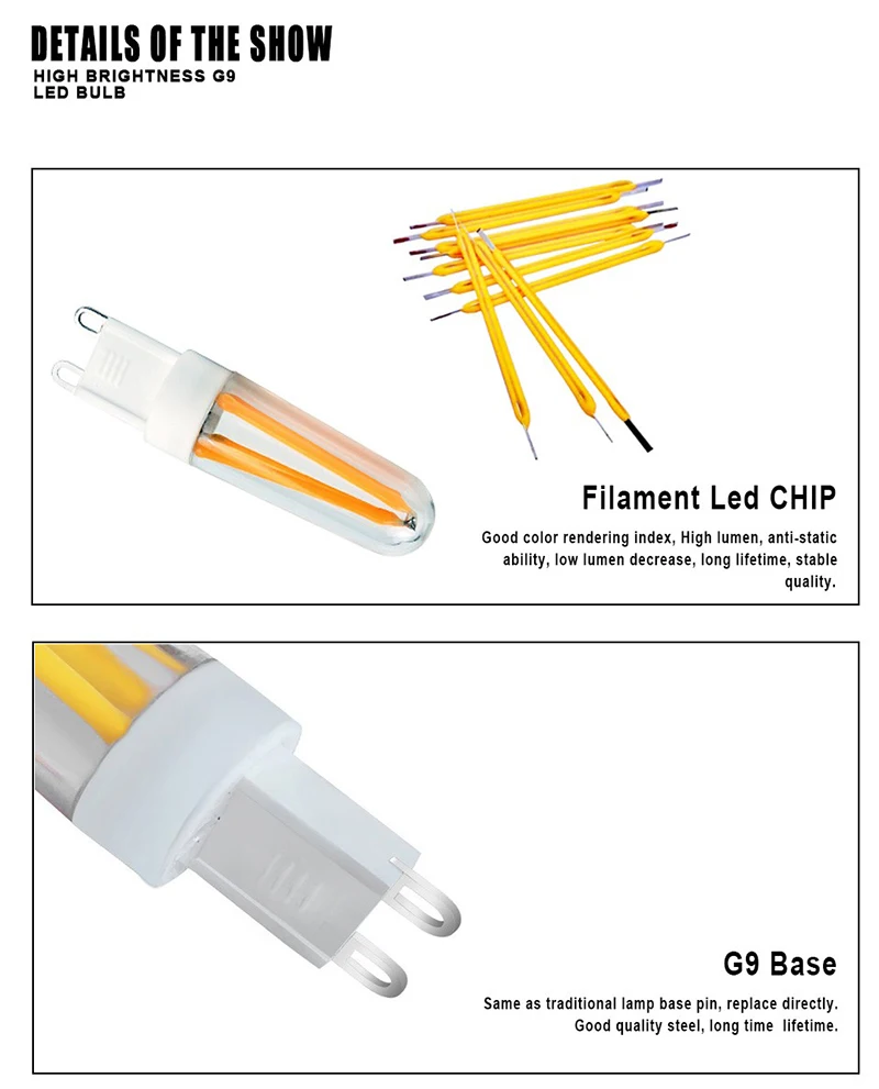 6 шт. G9 светодиодный лампы 3 Вт 220 В 110 В затемнения нити початка Светодиодный G9 лампы 4 светодиодный супер яркий заменить 35 Вт галогенные для
