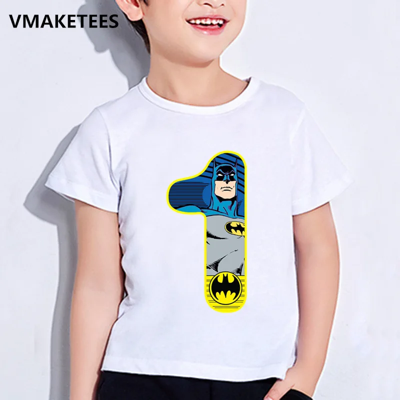 Забавная летняя футболка для мальчиков и девочек, детская футболка с принтом Супермена/Бэтмена, номер 1-9, детская одежда на день рождения, HKP2428 - Цвет: HKP2428J