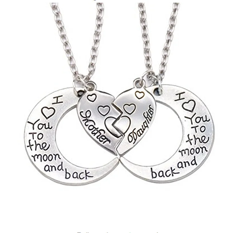 

2Pcs Moon Heart Pendants Necklaces Fashion Mom Mother Daughter Love Jewelry Chain Necklace Charm Silver Jewelry Gifts Drop Ship