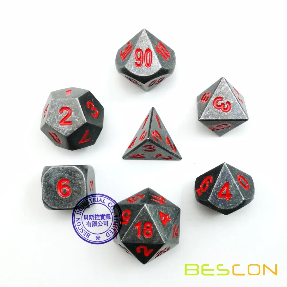 Metallic 7pcs DUNGEONS AND DRAGONS Dice Set, Metal RPG Game Dice With