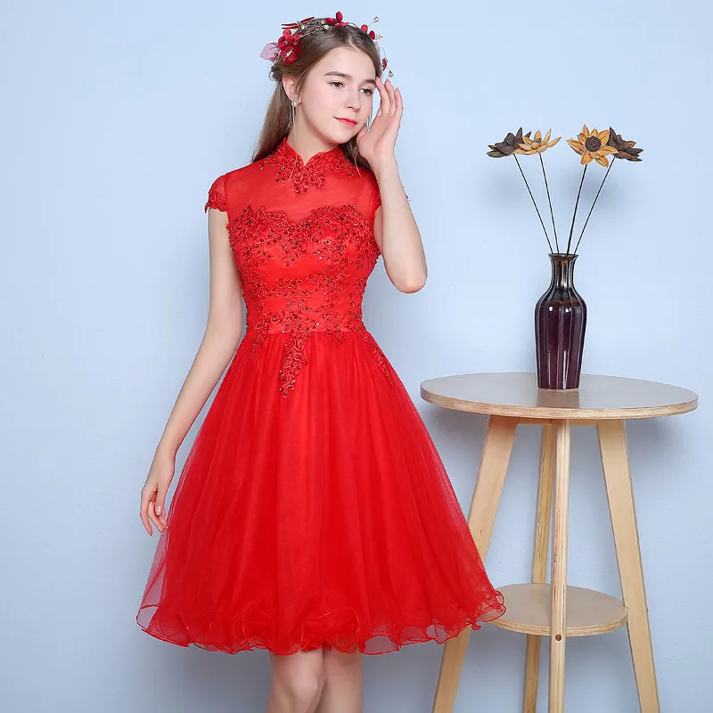 Выпускное платье Vestidos De Renda 2019 высокое средства ухода за кожей Шеи Красные Короткие дешевые платья для выпускного Выпускные платья