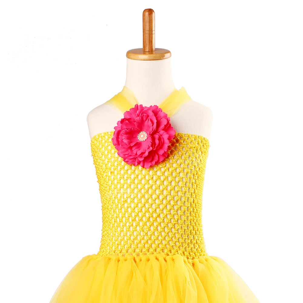 Yellow Princess Belle Tutu Dress The Beauty and the Beast Inspired Girls Birthday Party Dress Kids Photo Cosplay Costumes Vestidos (1)
