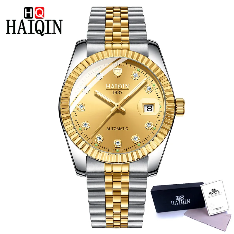 Haiqin, мужские часы, автоматические механические, мужские часы, Топ бренд, роскошные часы, мужские золотые Бизнес наручные часы, спортивные, Relogio Masculino - Цвет: White-Gold