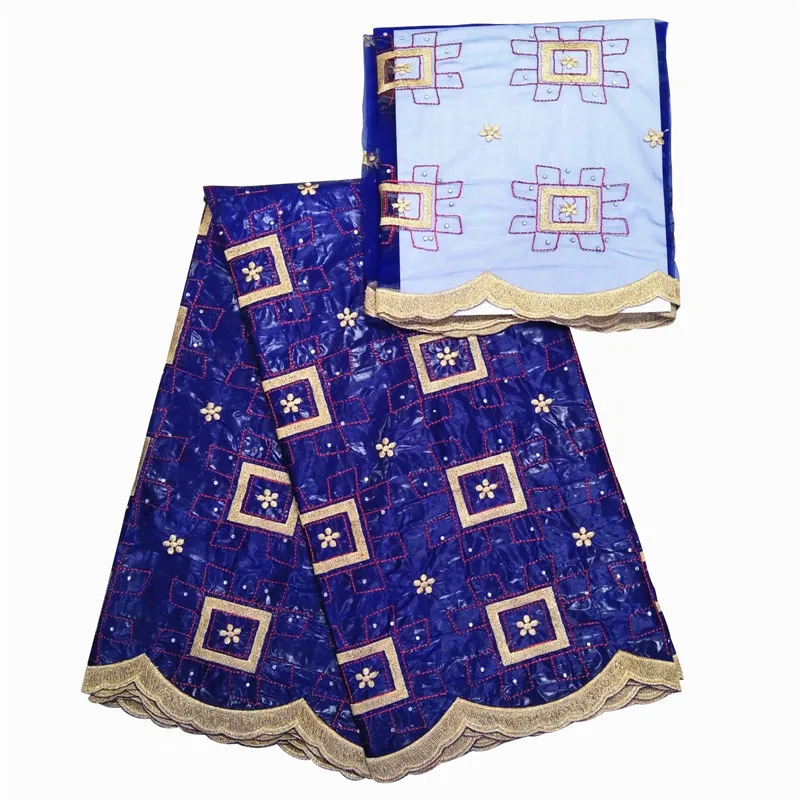 

bazin brode getzner 2018 royal blue african bazin fabric with tulle lace set embroidered bazin riche with stones