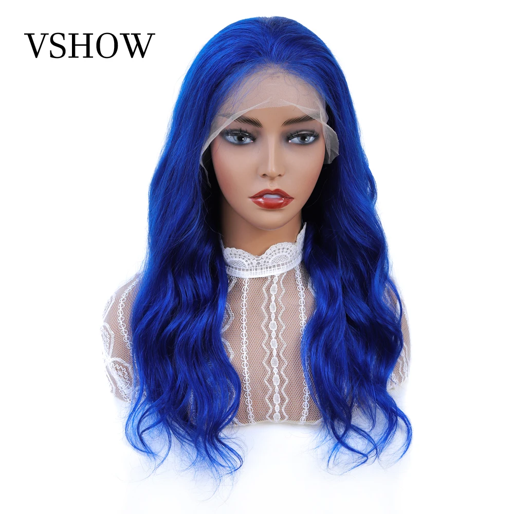 

13x4 Colored Human Hair Wigs For Black Women VSHOW 150% Density Remy Human Hair Wig Brazilian Body Wave Blue Lace Front Wig
