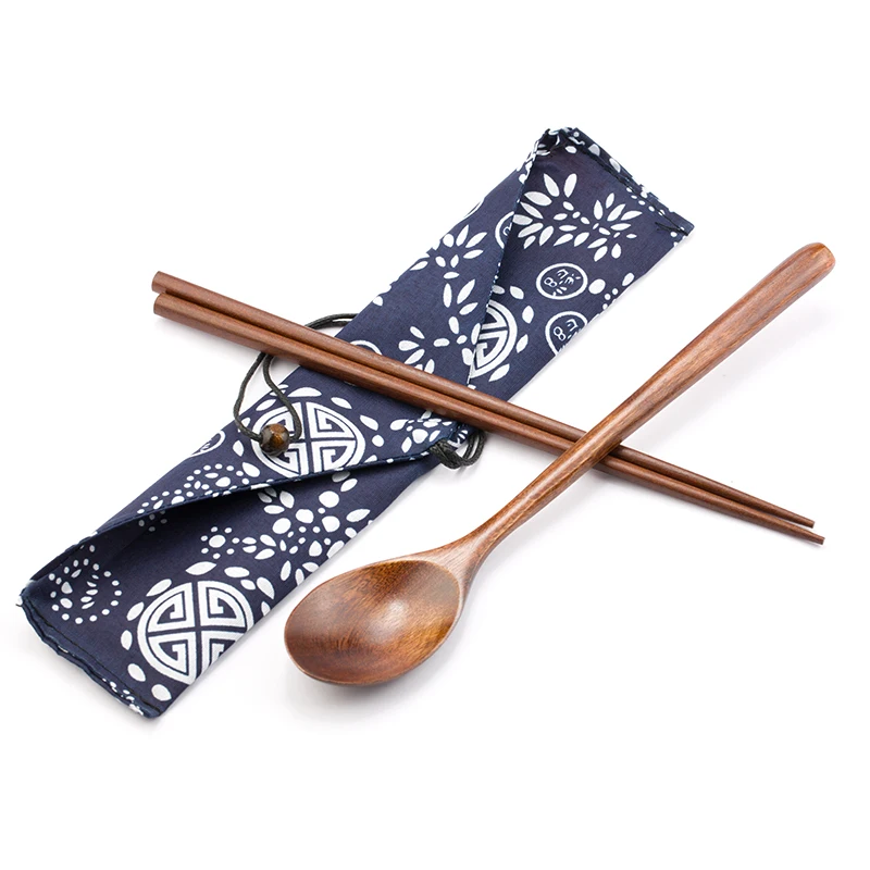 

Handmade environmental protection Japanese-style Portable wood Cutlery Set Lightweight Chopsticks spoon Travel wear