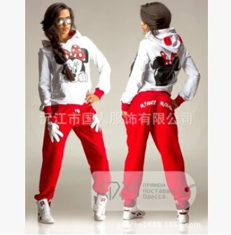 

Free Shipping 2019 Autumn Spring minnie Mouse printed Suit Tracksuits Women Cartoon Sweatshirt set Girls Hoodies and pants