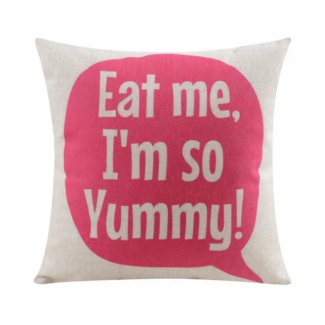 Us 13 99 Funny Quote Essen Mich Ich Bin So Yummy Design Kissen Dekokissen Kissen Fall Rosa Weiss Dekorative Kissenbezuge Leinen Baumwolle Decor 18