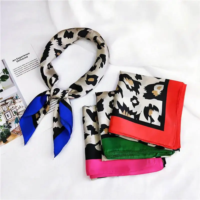 

70x70cm Leopard Printed Square Scarf Women Silk Small Neck Scarf Shawl Stewardess Ladies Office Neckerchief Scarves