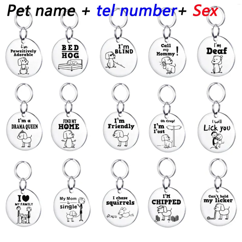 ID Tags For Dog And Cat Round Pet ID Tags Personalized solid stainless steel pets in tags Pet Name+ tel Phone+ Sex