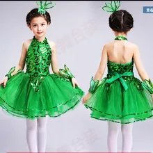 Детская одежда для латиноамериканских выступлений зеленое пышное платье принцессы костюм жасминового хора для девочек современное танцевальное бальное платье