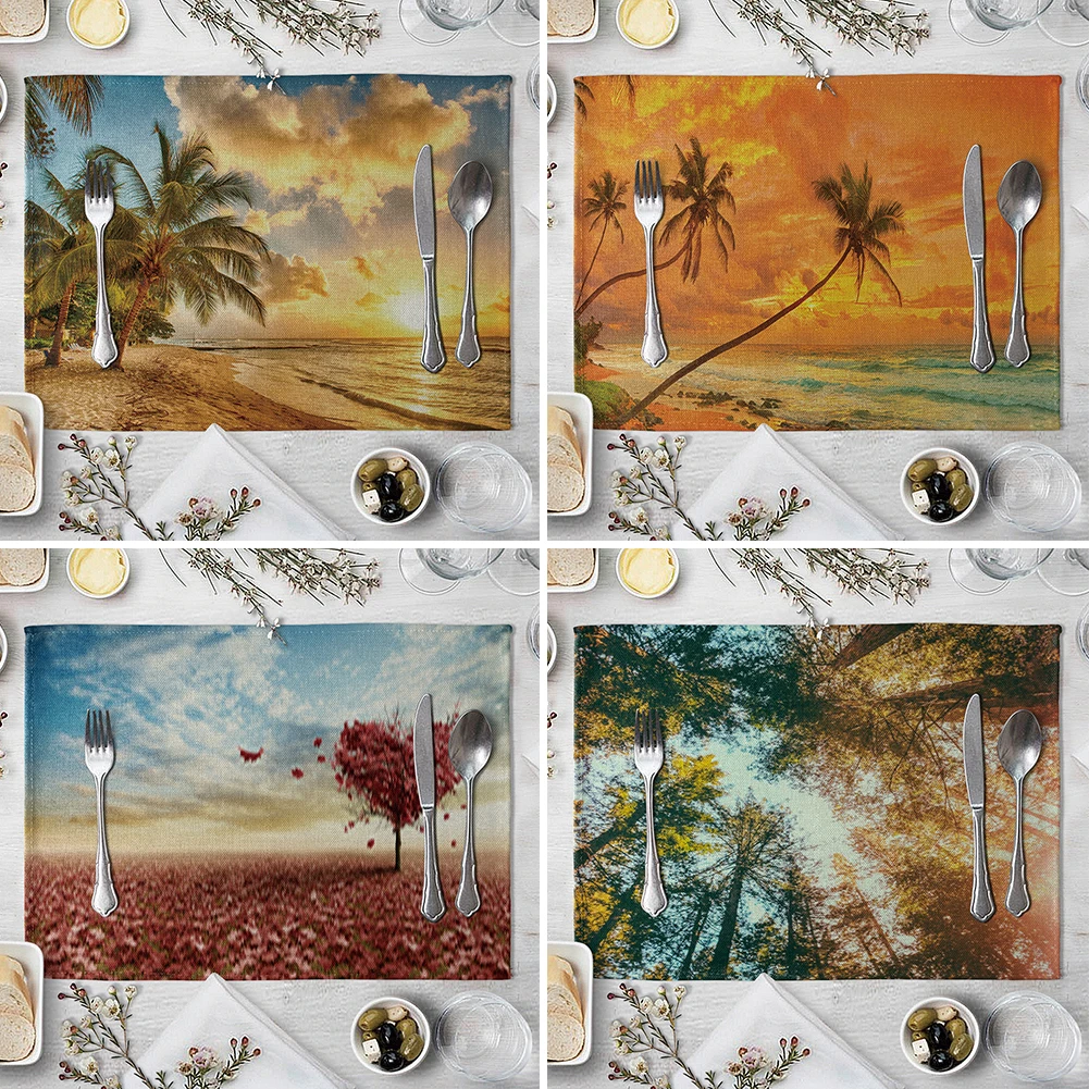 الغابات الشاطئ شجرة أشعة الشمس الحرارة معزول سادة المطبخ طاولة طعام الحصير تحديد الموقع