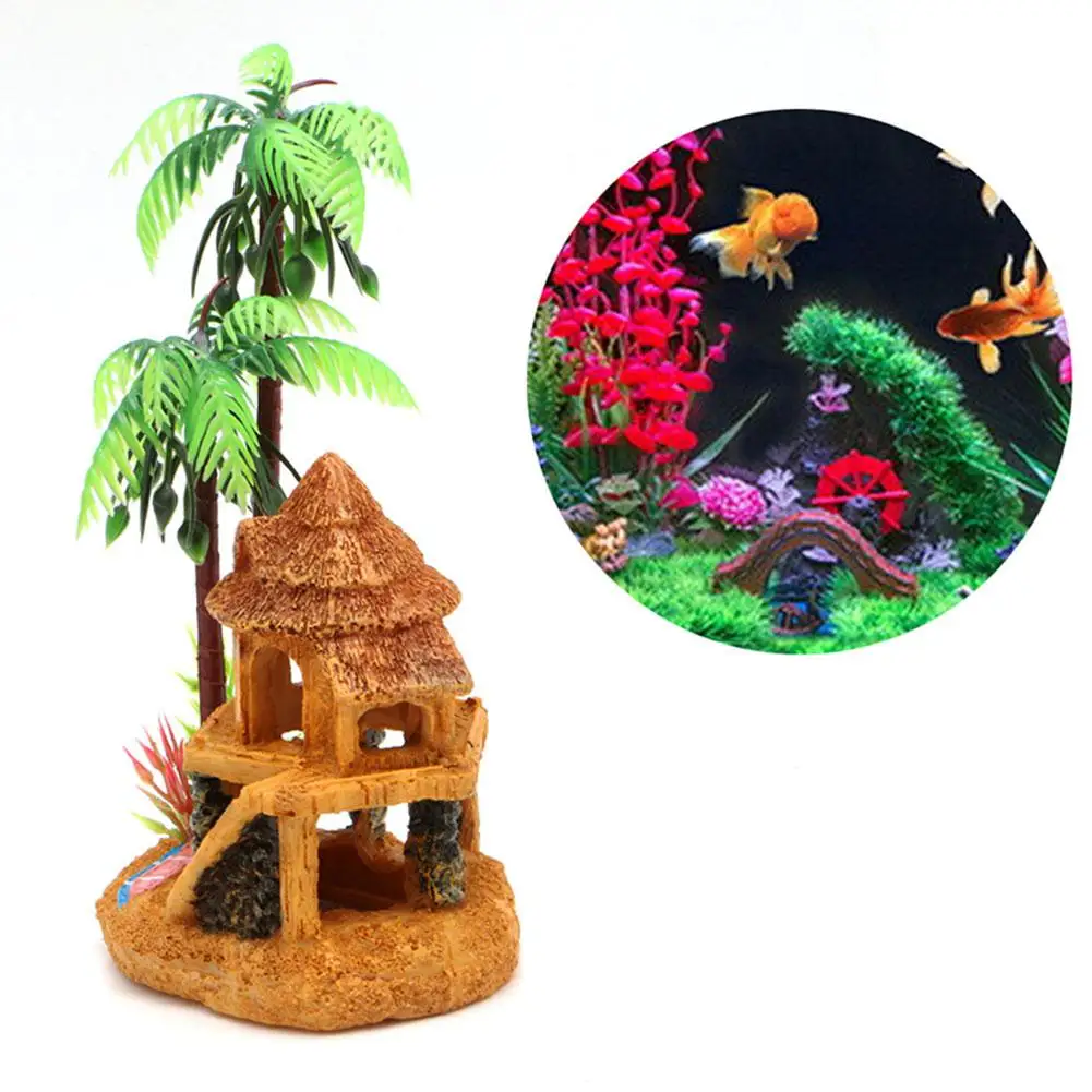 AsyPets Simulation Coconut Tree Castle Aquarium Ornaments Resin
