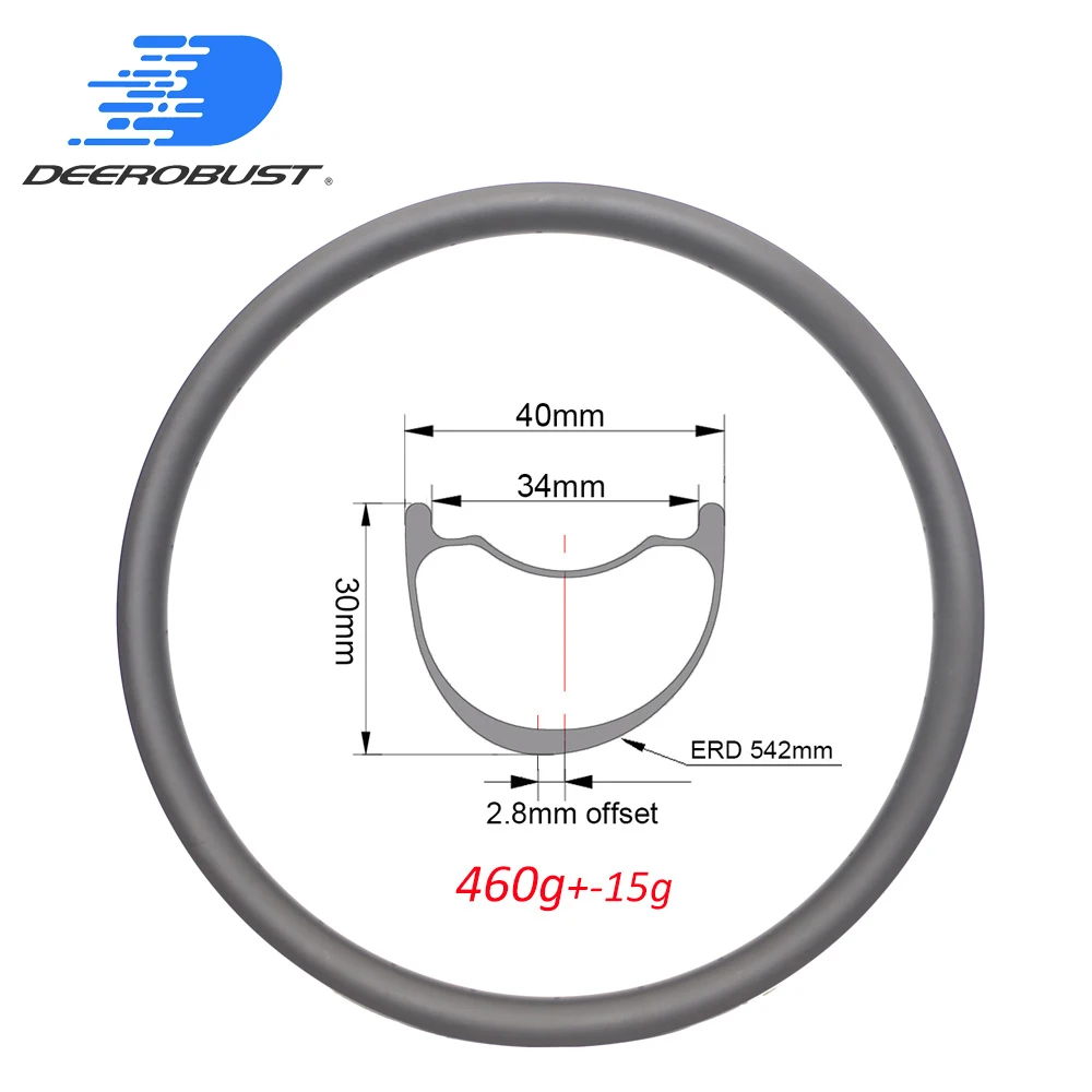 

460g 27.5er Asymmetric 30mm x 40mm MTB Carbon Rims AM/ENDURO/DH/FR Bicycle 650B Hookless Tubeless Clincher UD 3K 12K Twill 32H
