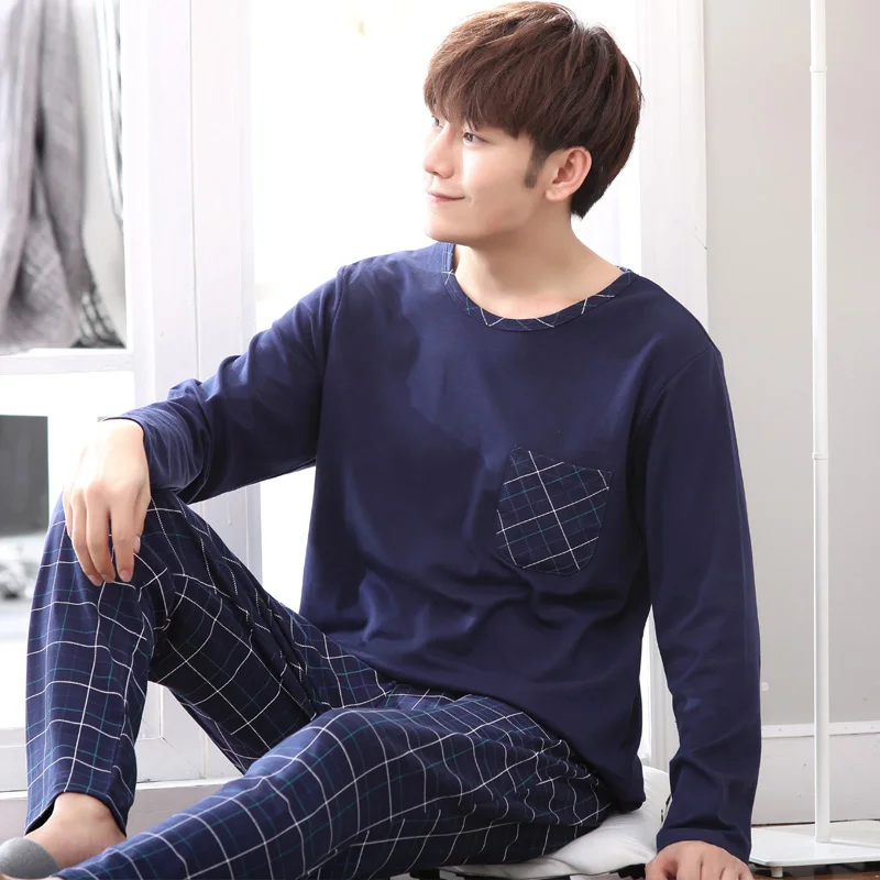 Tanie Yidanna z długim rękawem pijama bawełniana piżama zestaw dla mężczyzn plus rozmiar snu odzież casual nightie bielizna nocna mężczyźni piżamy garnitur jesień