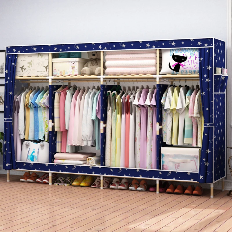 Large Size Oxford Fabric Solid Wood Wardrobe Storage Cabinet