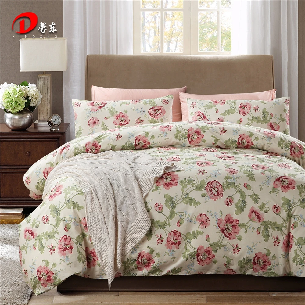 Pastoral Style Luxury Egyptian Bedding Set 4pcs Floral Satin Cotton Bed Sets King Queen Size White Sheet Linen Duvet Cover |