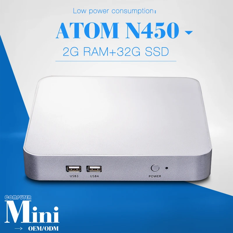  Factory Desktop Pc Thin Client Linux Fanless Mini Computer for X26-N450L N450 Support Youtube Video Chat, Videos 2g Ram 32g Ssd 