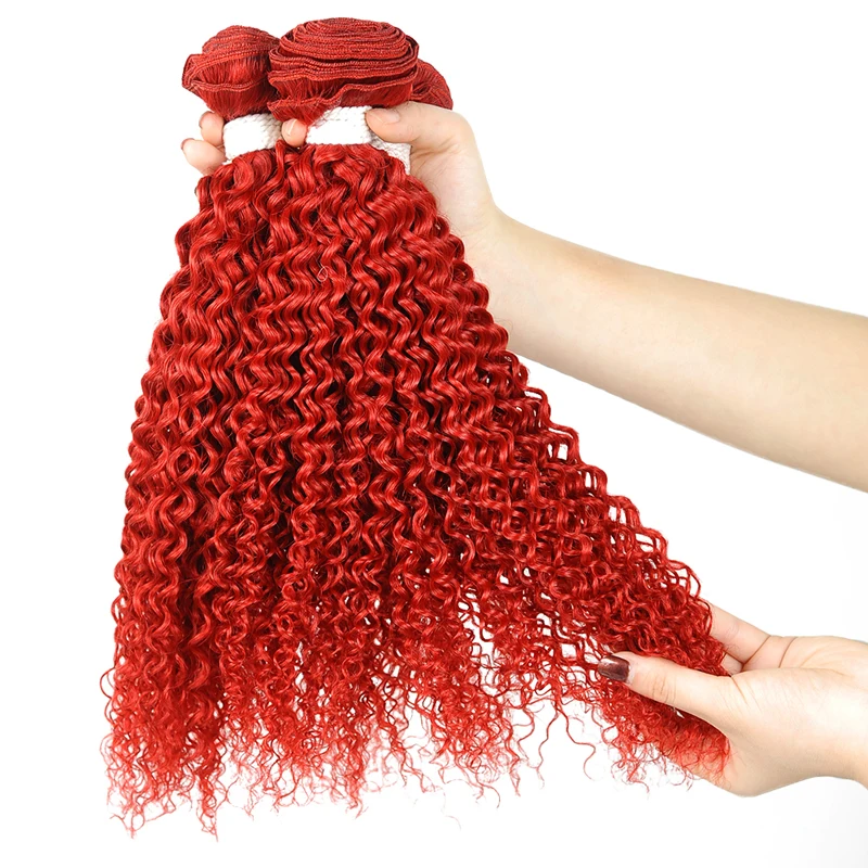Remyblue красный крашеные бразильские волосы плетение пучки бордовый афро кудрявый вьющиеся человеческие волосы 1/3 шт Волосы remy волос для наращивания