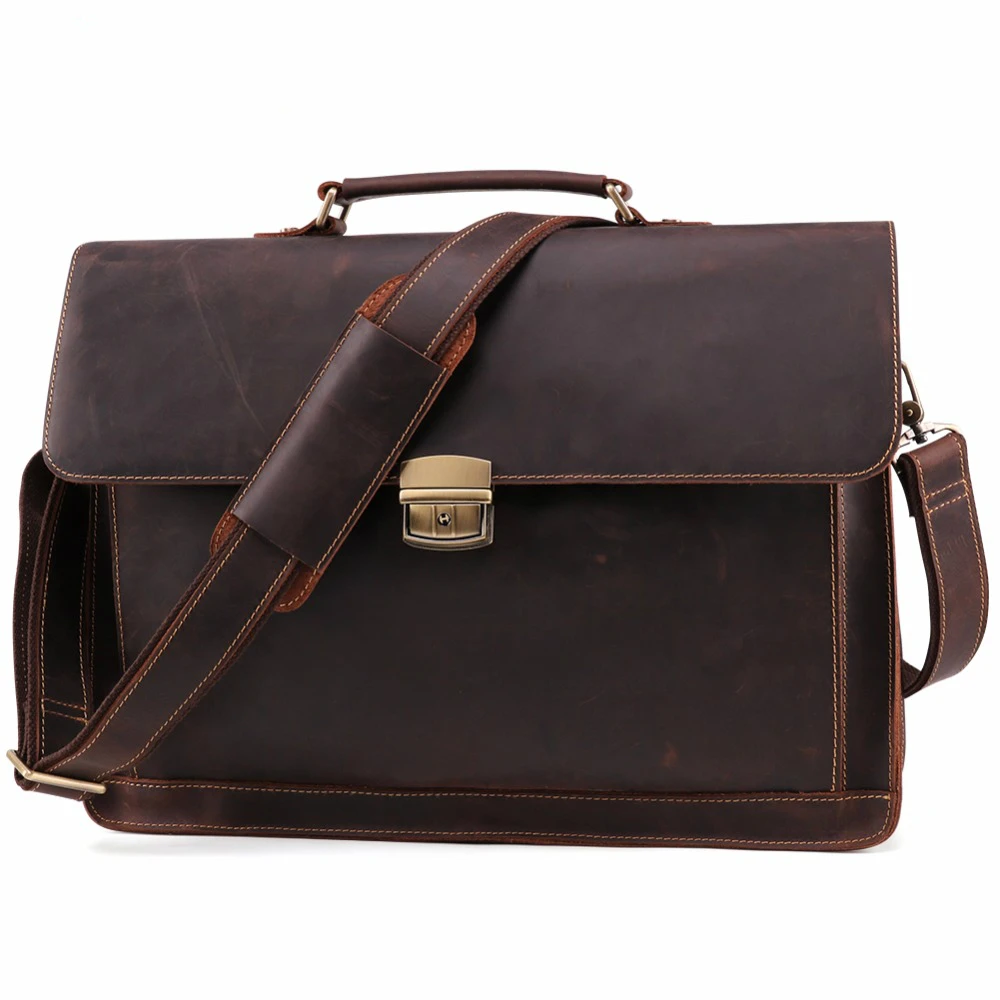 

Briefcase Men Vintage Crazy Horse Genuine Leather Bag Men Briefcases Male Shoulder Laptop Bag For Male Office Handbags Totes