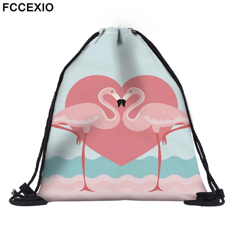 FCCEXIO 18 Цвета Новая мода розовый Фламинго рюкзак 3D печатных путешествия мягкая задняя Drawstring мешок школы Feminina девушки рюкзаки